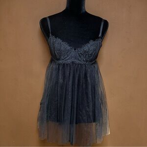 NWT Victoria’s Secret Lace Babydoll Lingerie Black Mesh Size M